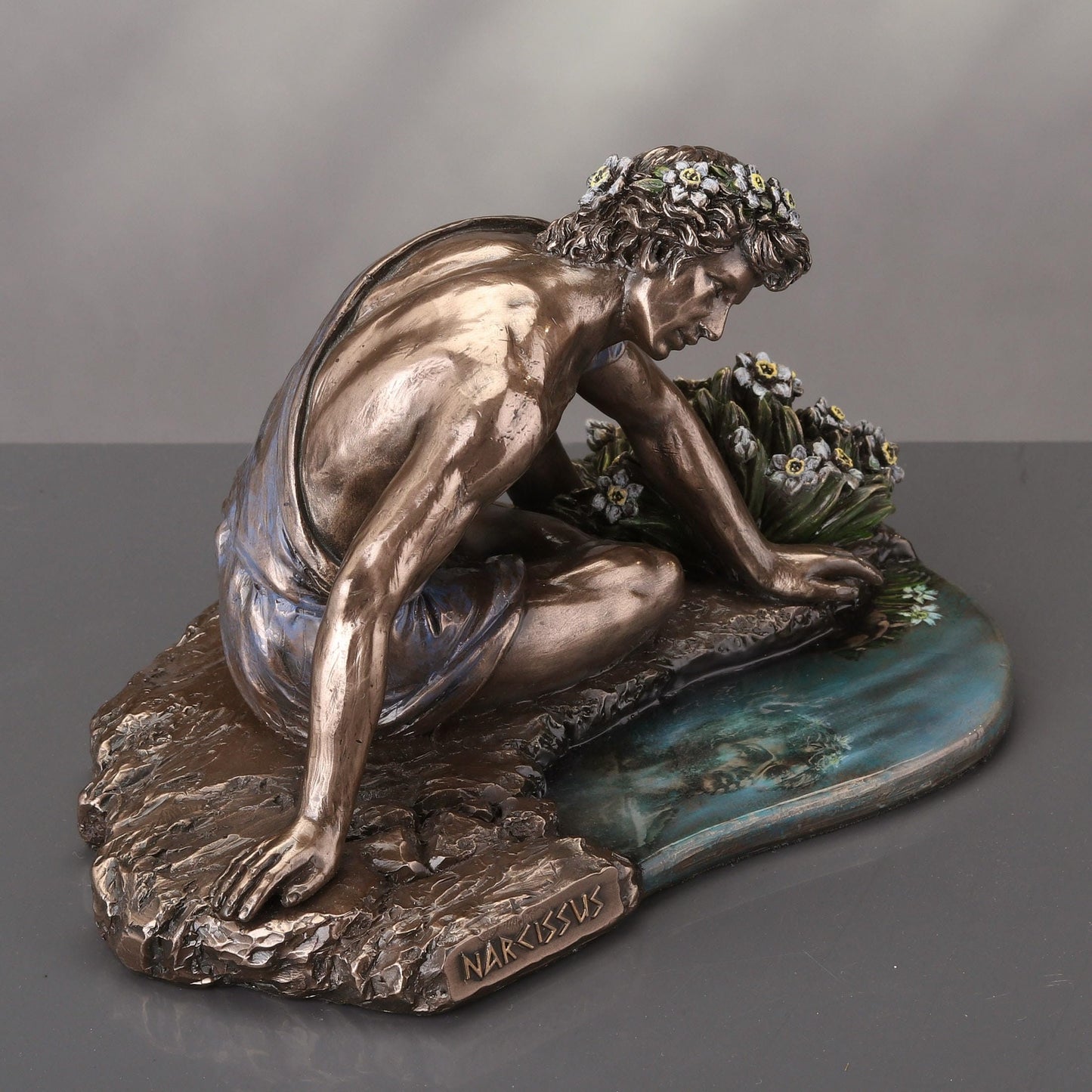 Veronese Design 6 3/4 Inch Narcissus and his Reflection Cold Cast Resin Bronze Finish Sculpture
