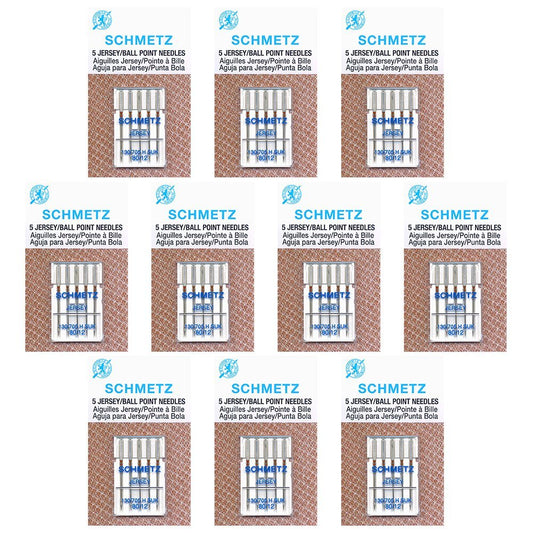 50 Schmetz Jersey Sewing Machine Needles - Size 80/12 - Box of 10 Cards