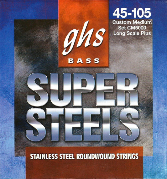GHS Strings CM5000 Super Steels Stainless Steel Bass Guitar Strings, Medium, 45-105
