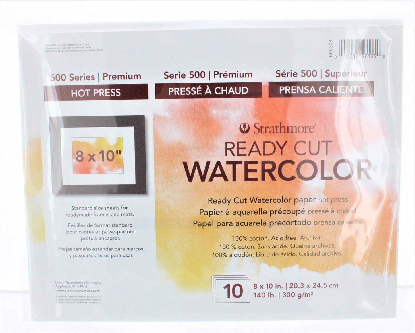 2-Pack - Strathmore 500 Series Hot Press Ready Cut Watercolor Sheet Pack, 8" x 10" - 10 Sheets Each
