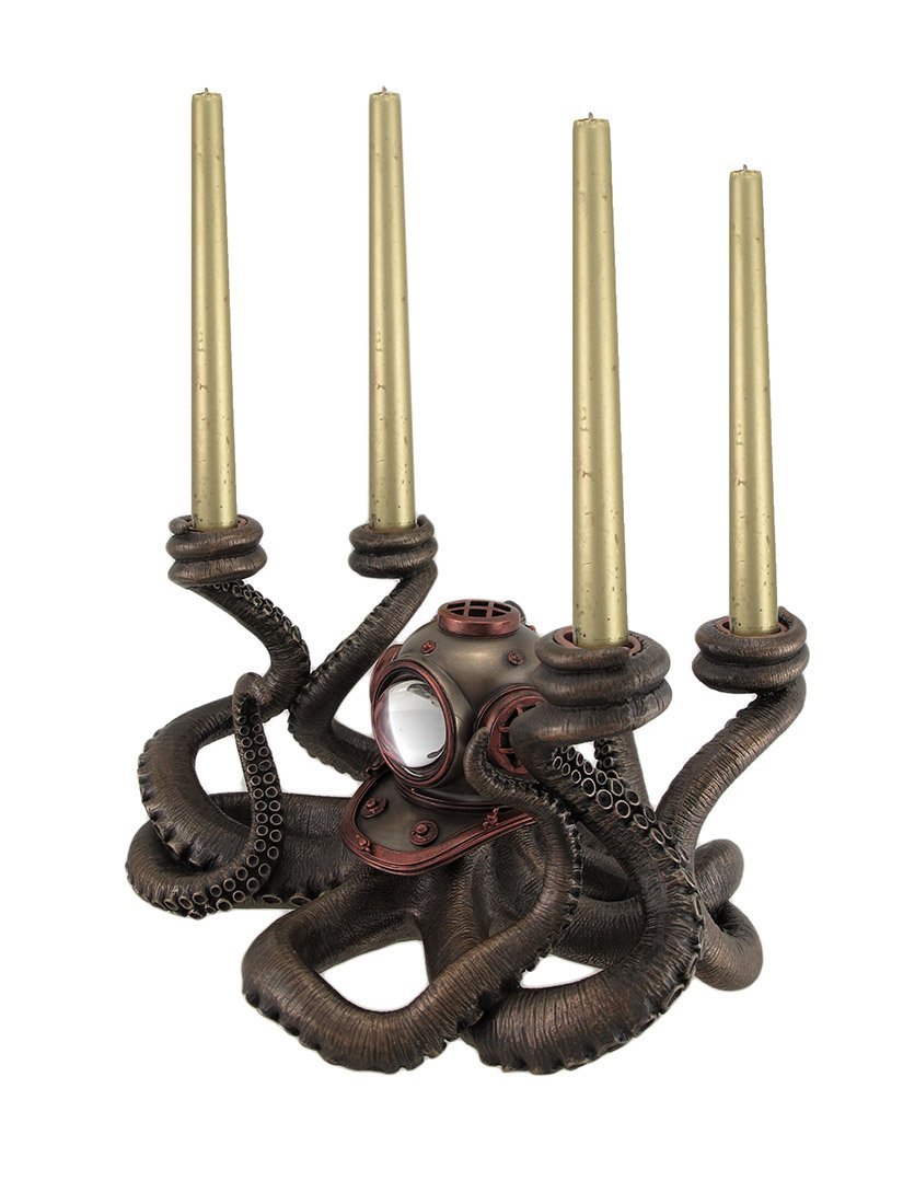 Zeckos Incredibly Cool Steampunk Diver Octopus 4 Candle Candelabra