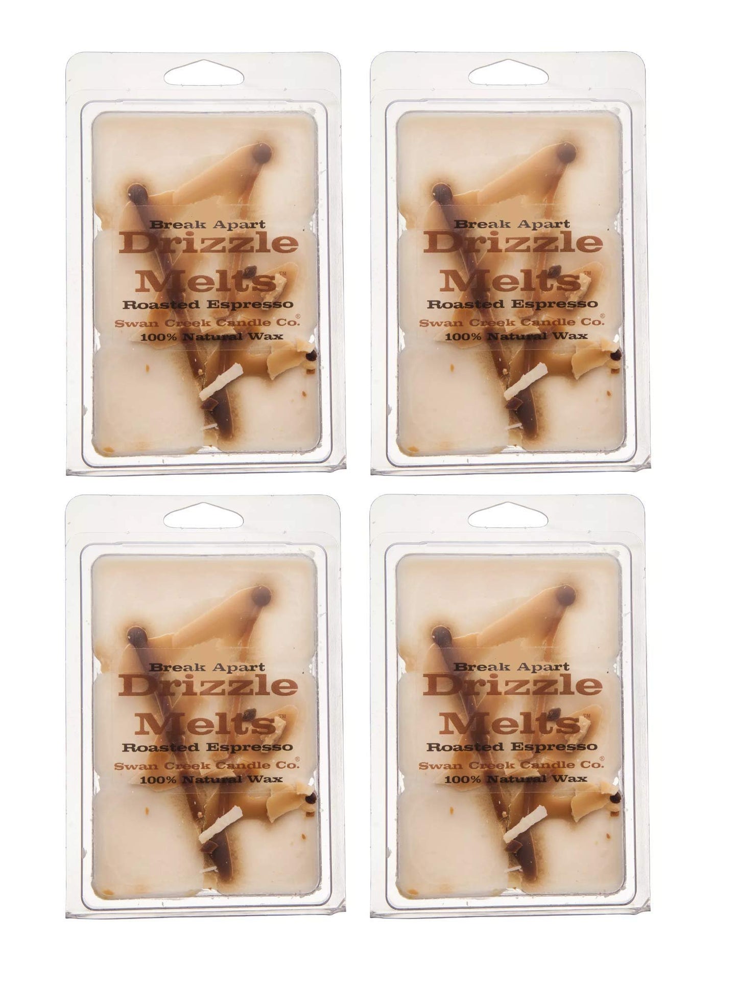 Swan Creek Roasted Espresso 5.25oz Drizzle Melts 4-Pack | Soy Wax Melts Herbal Fragrance for The Home | Coffee Scented Break Apart Soybean Wax | Made in The USA