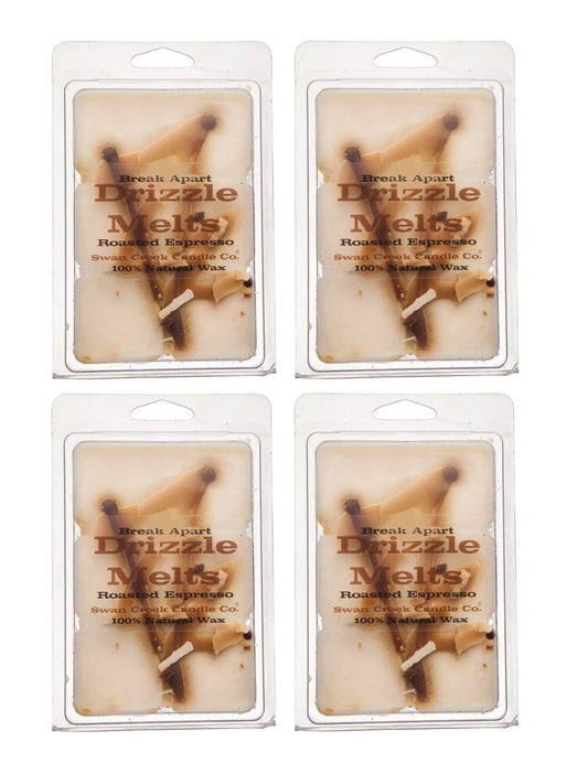 Swan Creek Roasted Espresso 5.25oz Drizzle Melts 4-Pack | Soy Wax Melts Herbal Fragrance for The Home | Coffee Scented Break Apart Soybean Wax | Made in The USA