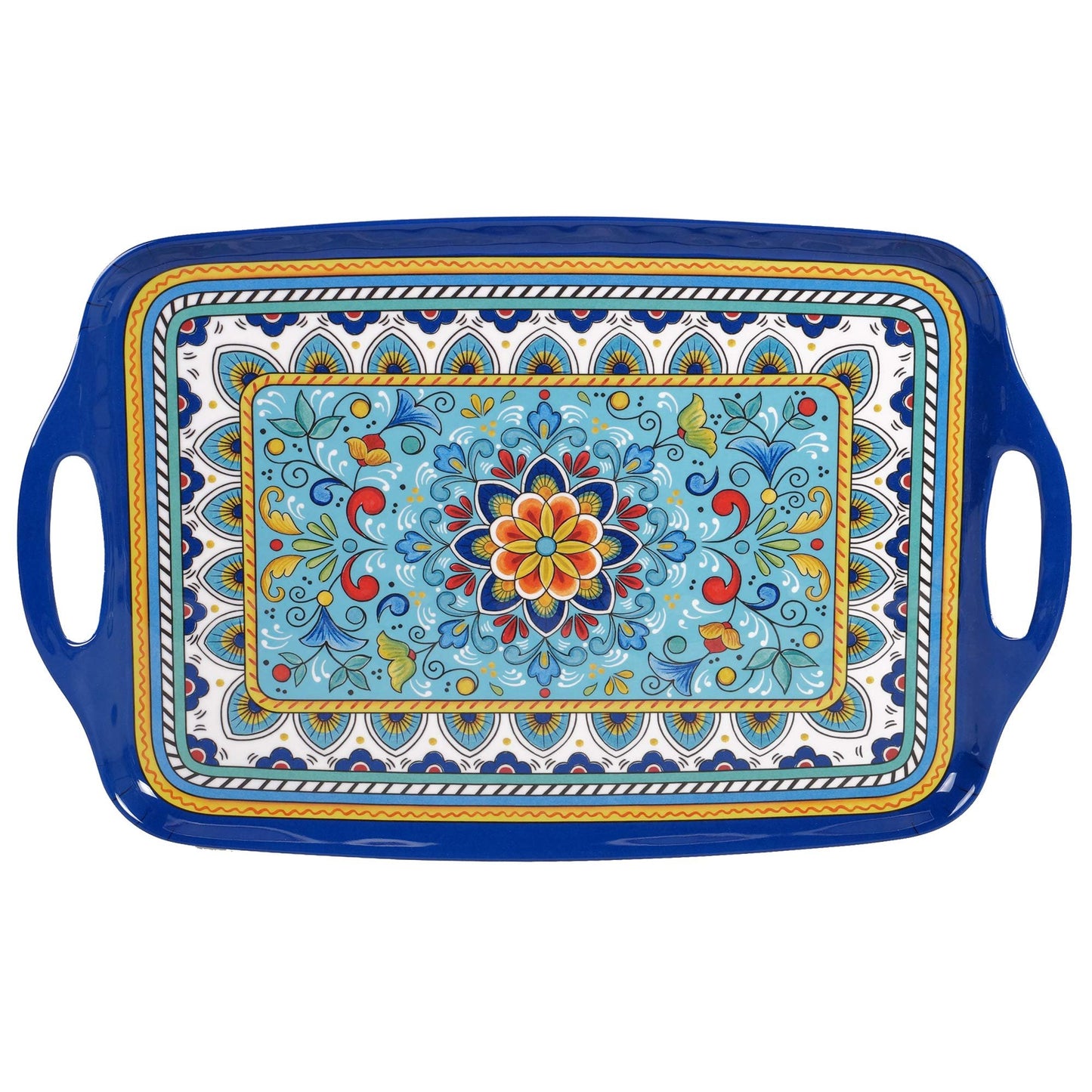 Certified International 28184 Melamine Heavy Weight Collection Portofino Rectangular Tray with Handles, 750 Grams, 19-inch Length, Multicolor