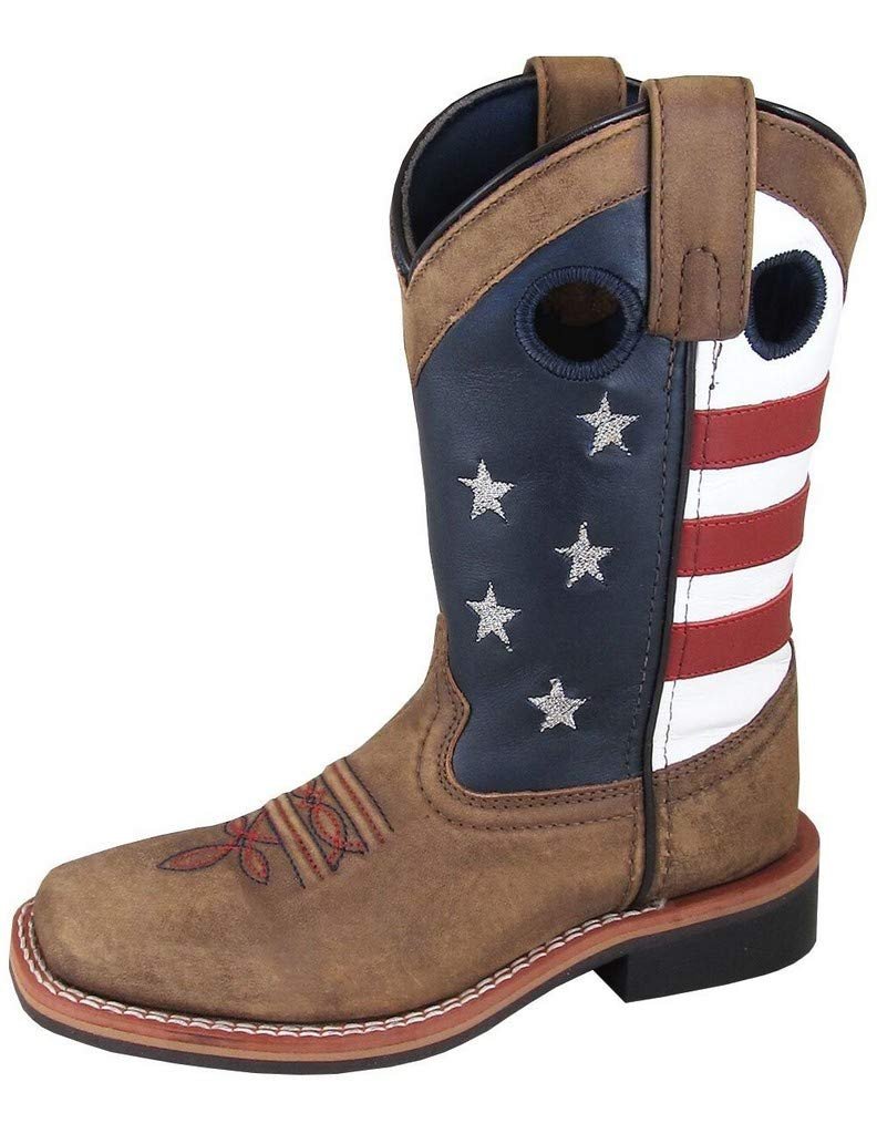 Smoky Children's Kid's Stars And Stripes Vintage Brown Leather Western Cowboy Boot