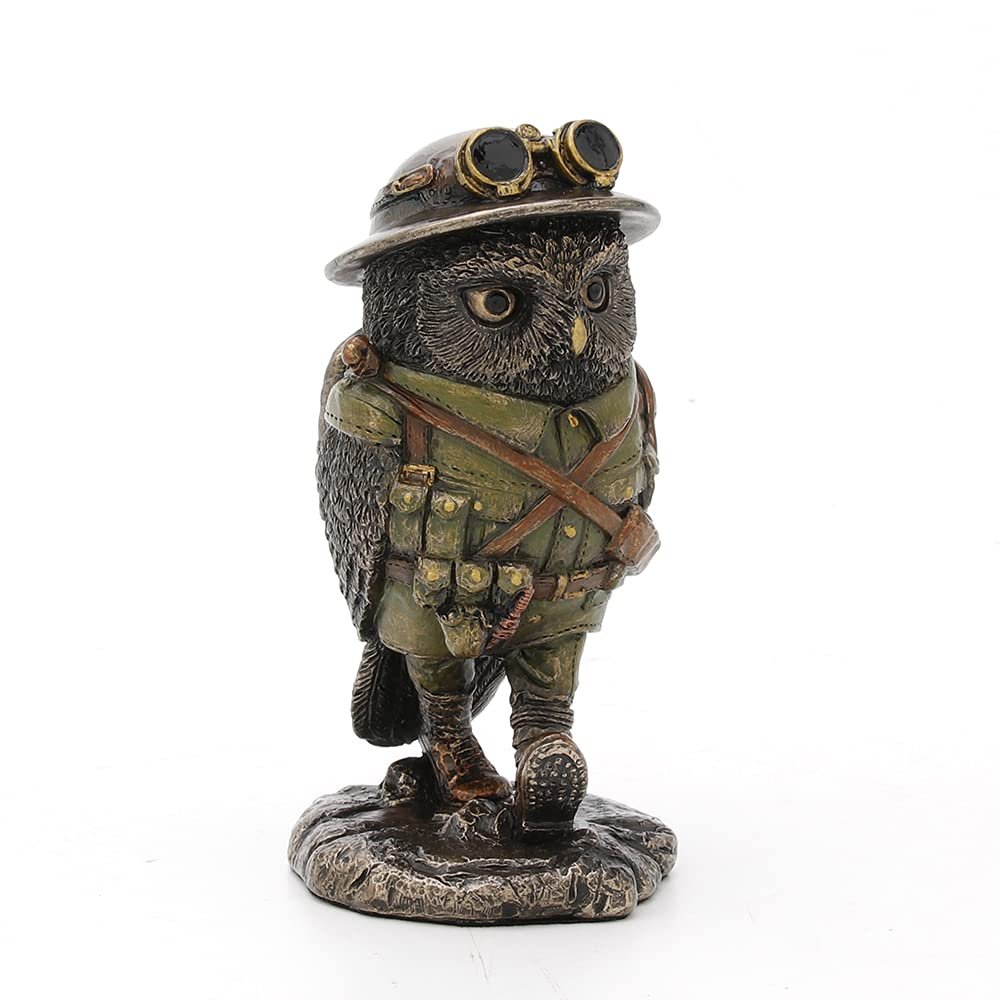 Veronese Design 4 1/8" Tall Sargent Major Oscar Whisky Lima Steampunk Owl Cold Cast Bronzed Resin Animal Sculpture Collectible Military Figurines