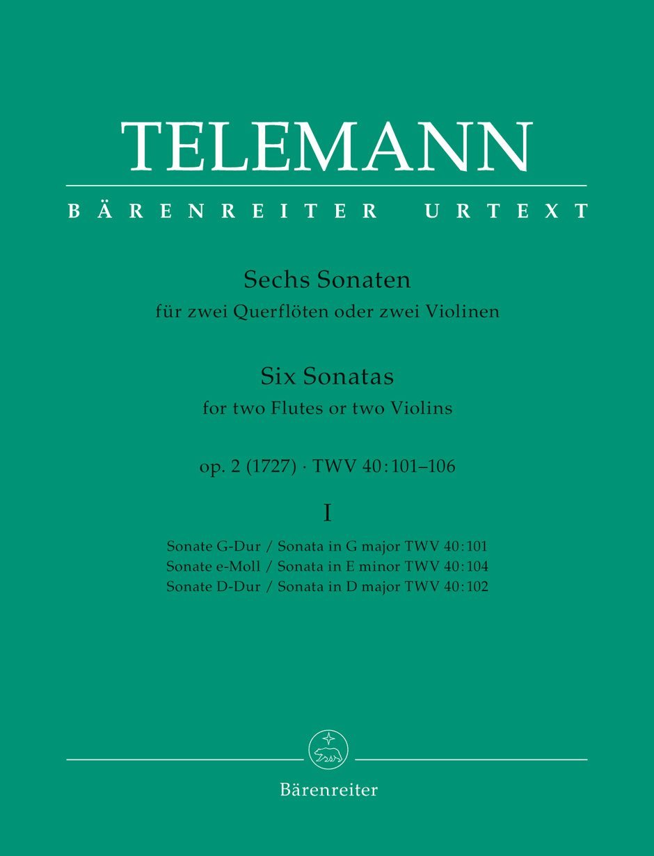 Telemann: Sonatas for Two Flutes or Two Violins, Op. 2, TWV 40:101, 102, 104 - Volume 1 (Performance Score)