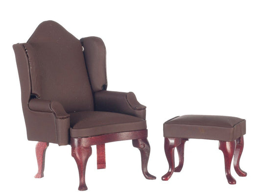 Aztec Imports, Inc. Dollhouse Miniature Wing Chair w/Ottoman, Flat Brown