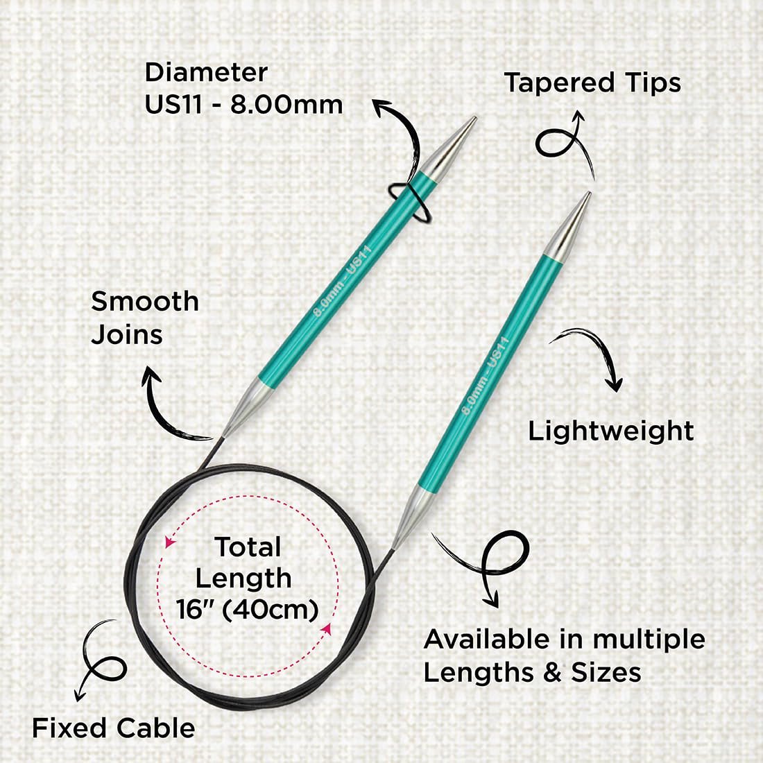 KnitPro Zing Fixed Circular Needles 16" (40cm)