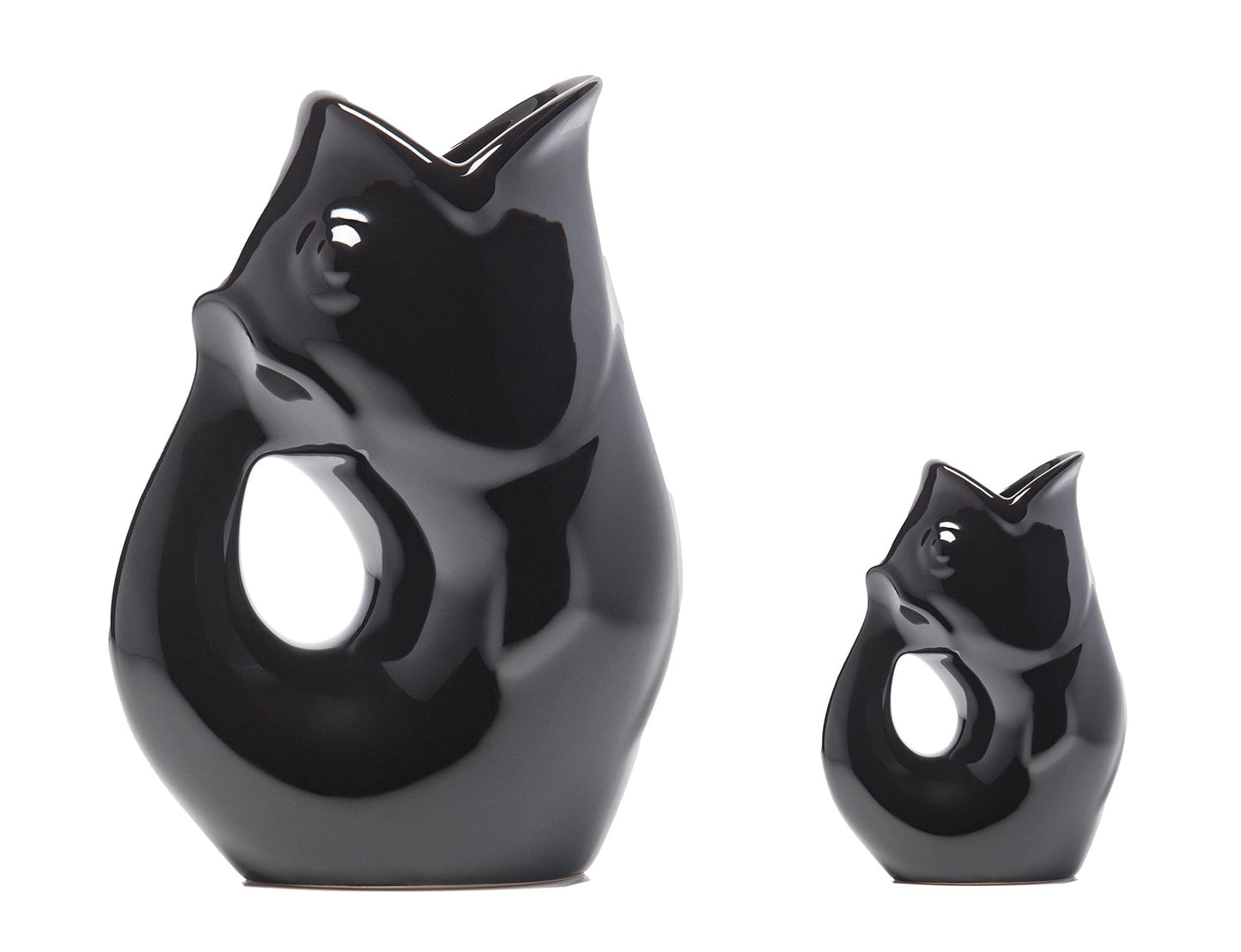 Gurgle Pot Fish Pitcher - Black, Set of 2, French Inspired Design, Large Pitcher 42 oz. with matching Creamer, the perfect Indoor or outdoor tableware.