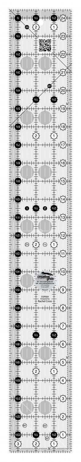 Creative Grids Quilt Ruler 3-1/2in x 24-1/2in Rectangle – CGR324 – Made in USA, Non-Slip Grip Acrylic Quilting, Sewing, Crafting, Patchwork Ruler for Measuring & Cutting Fabric
