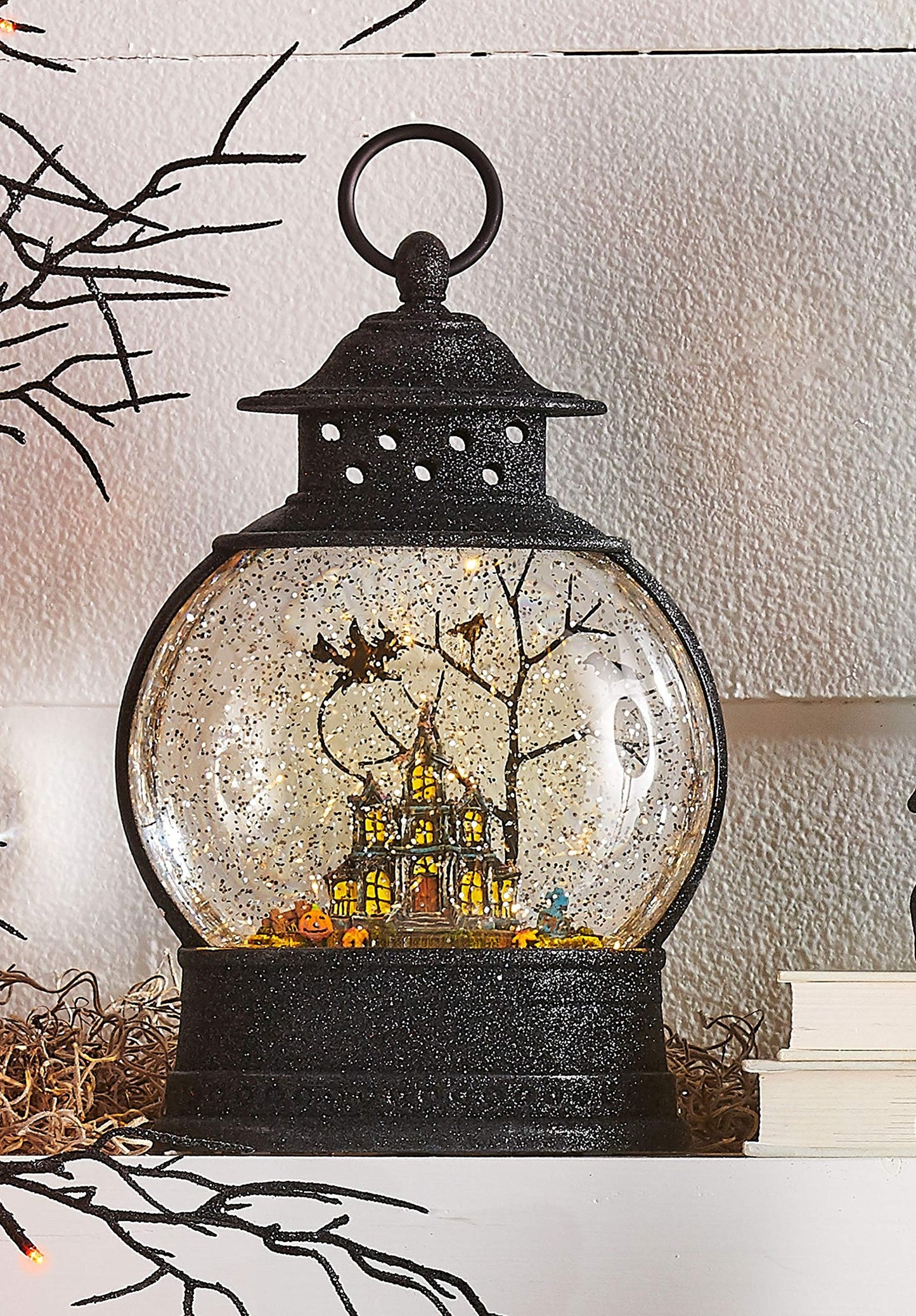 RAZ Imports 10 Inch Haunted Mansion Witch Lighted Water Lantern Halloween Water Globe