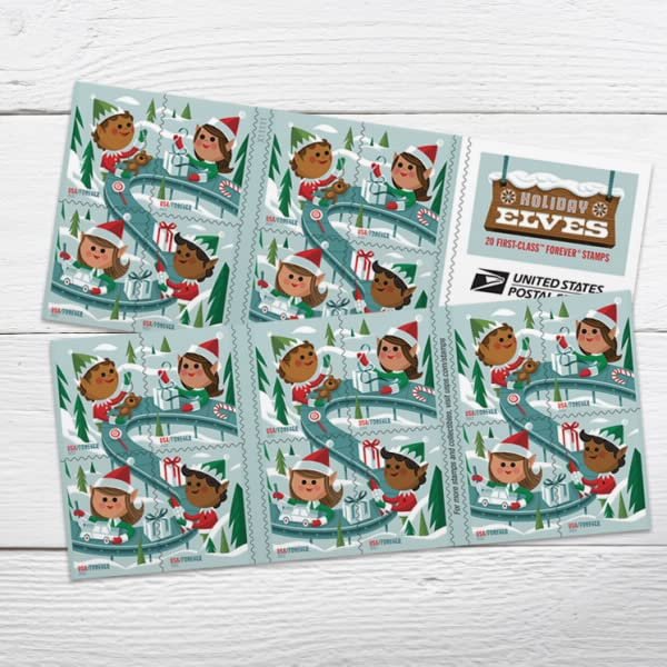 USPS Holiday Elves (Booklet of 20) Christmas Celebrations First-Class Mail Forever Postage Stamps 2022Scott #5722-5725