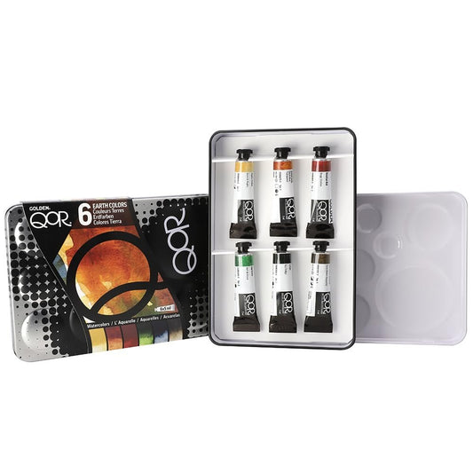 QoR Earth Colors 6 Set by GOLDEN, 6 x 5 ml tubes, Professional Watercolor Paint Set