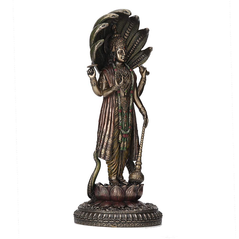 Veronese Design 12.5 Inch Hindu God Shesha Vishnu Antique Bronze Finish Hand Painted Figurine Statue