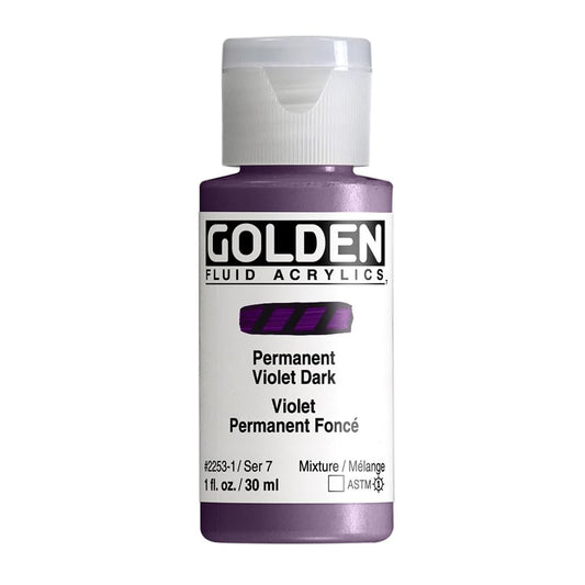 GOLDEN Fluid Acrylics, Permanent Violet Dark, 1 fl. oz. Bottle, Professional Acrylic Paint, Transparent