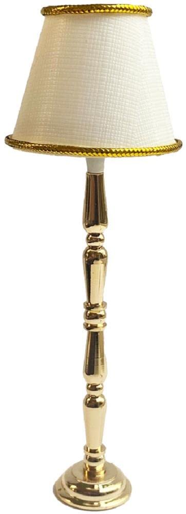 Melody Jane Dolls Houses Dollhouse Brass Standard Floor Lamp White Shade Miniature 12V Electric Lighting