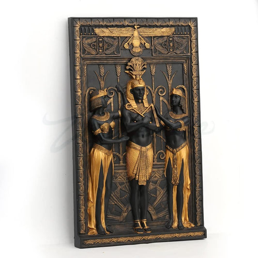 Veronese Design Art Deco Egyptian Pharaoh With Maidens Wall Plaque Black Gold Resin Wall Sculpture