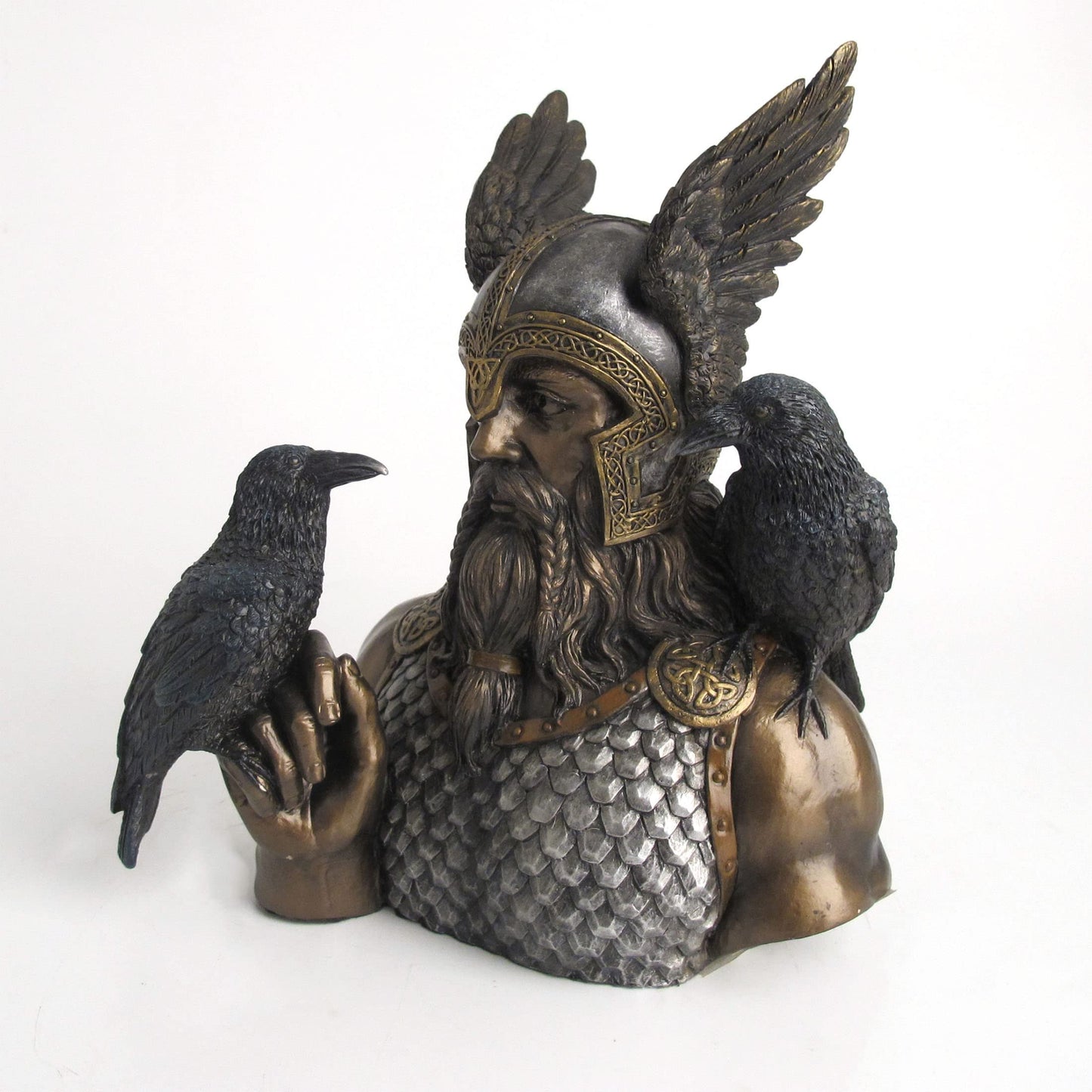 Veronese Design Norse God Odin and His Raven Hand Painted Resin Sculpture Statue