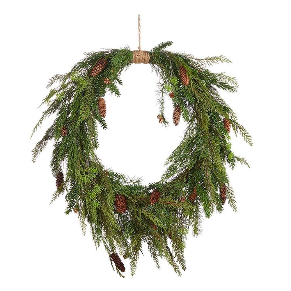 RAZ Imports Through The Woods 36" Oval Wreath with Cedar and Pinecones