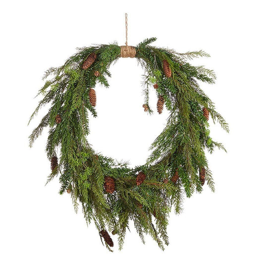 RAZ Imports Through The Woods 36" Oval Wreath with Cedar and Pinecones