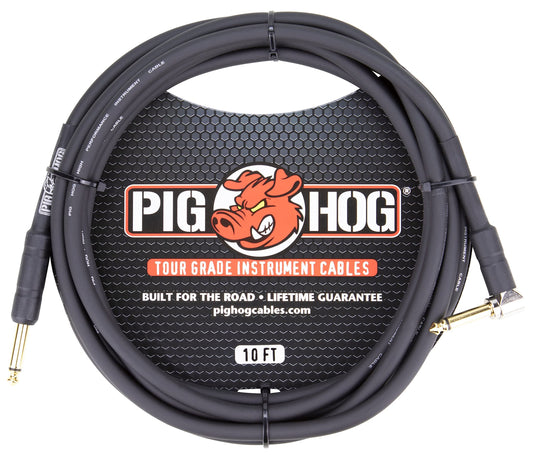 Pig Hog - PH10R - 1/4" - 1/4" Right Angle 8mm Instrument Cable -10 ft.- Black