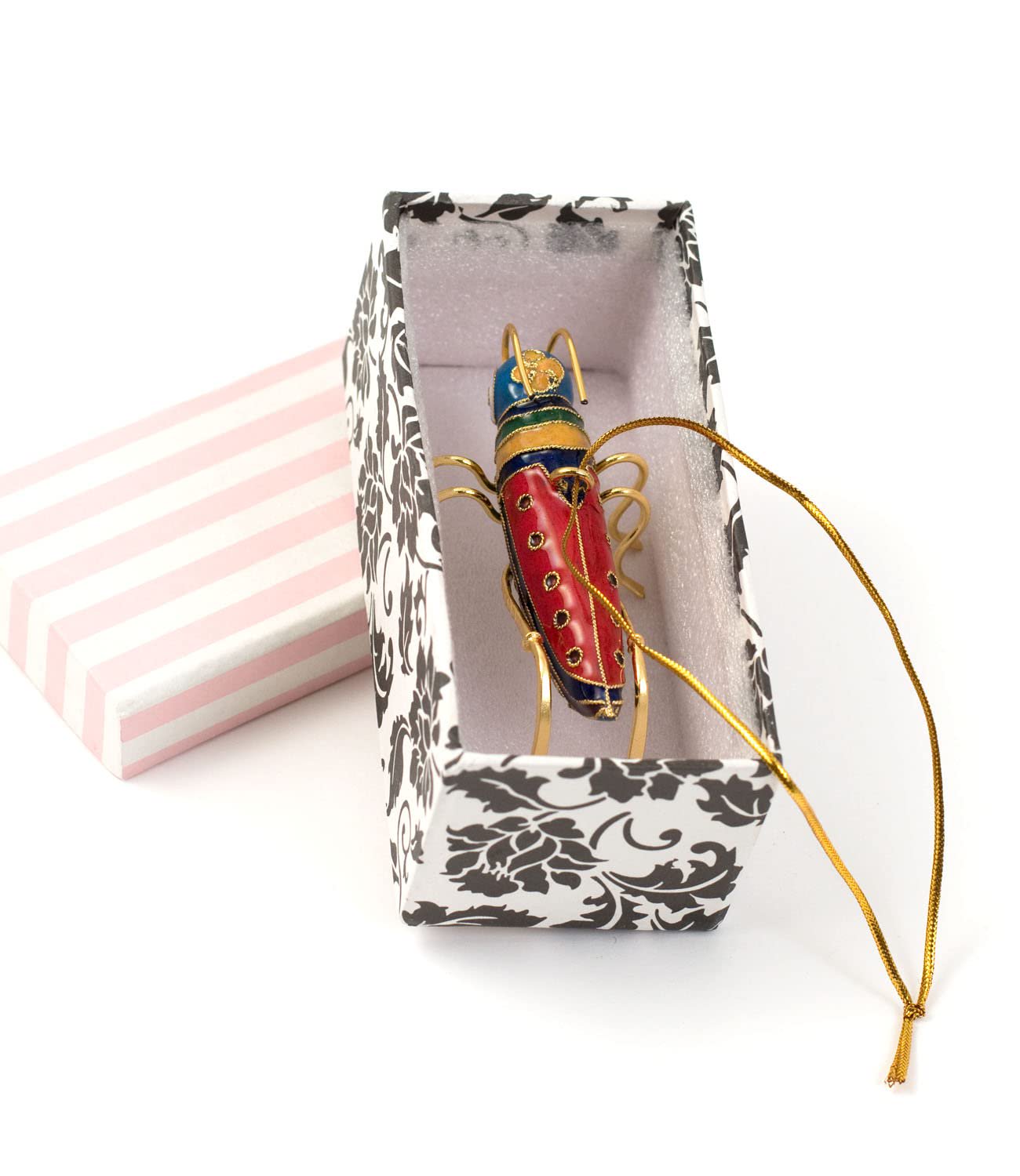 Value Arts Handmade Red Cloisonne Grasshopper Ornament