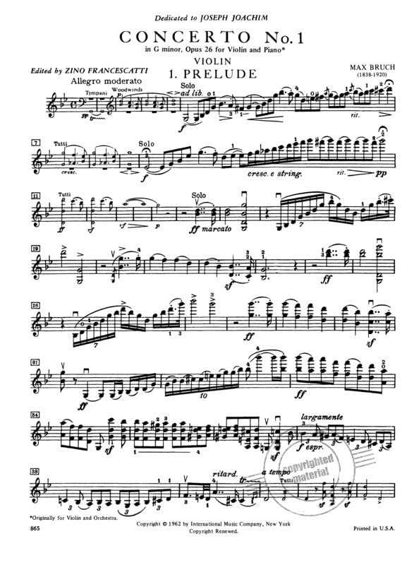 Bruch, Max - Concerto No 1 in g minor Op. 26 for Violin and Piano - by Francescatti - International