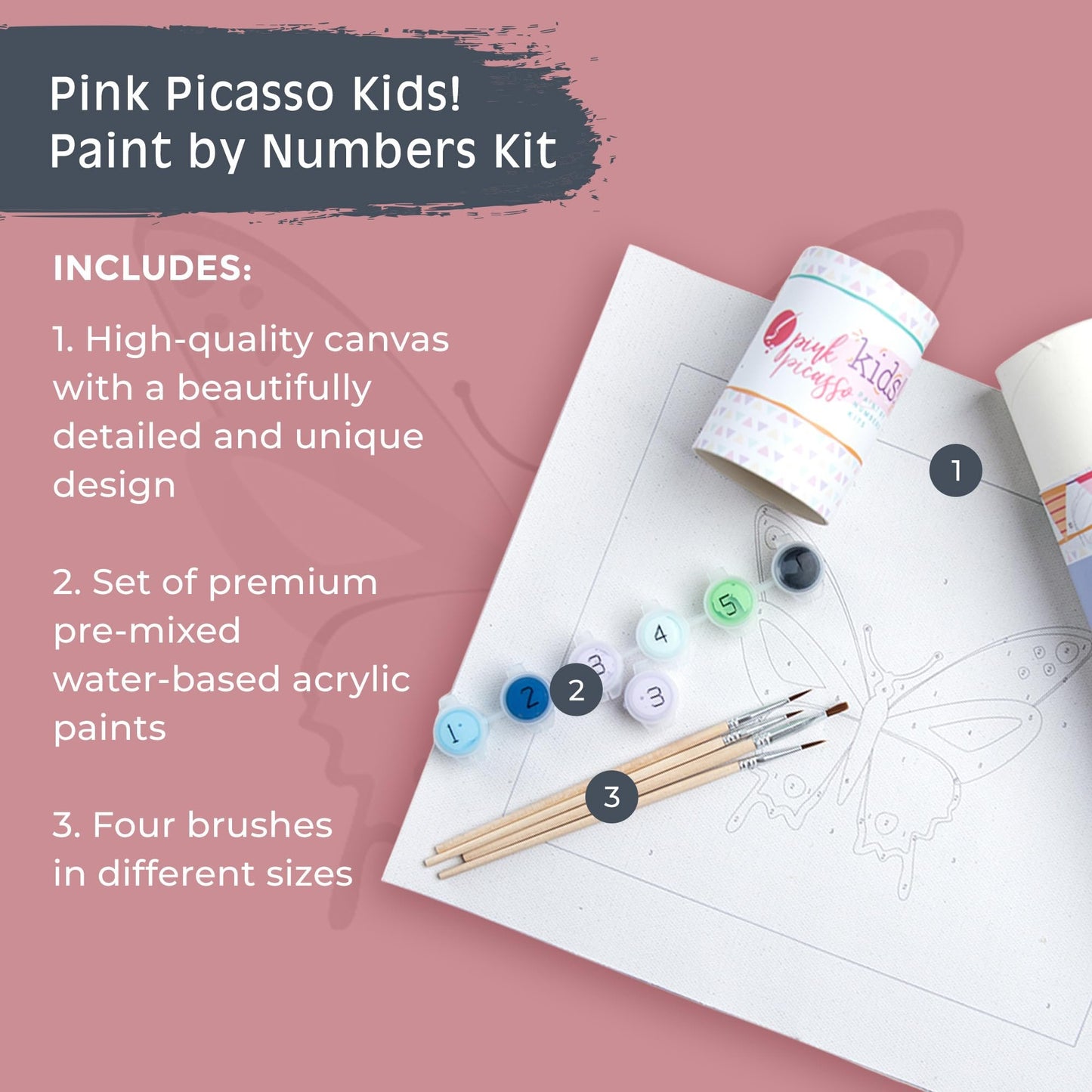 Pink Picasso Kits Paint by Number for Kids | DIY 8x10 Beginner Color by Numbers Canvas Painting Art Kits | Delicious Doughnuts