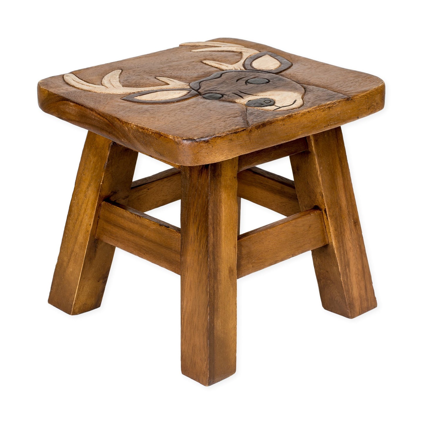 Sea Island Imports Buck Deer Design Hand Carved Acacia Hardwood Decorative Short Stool