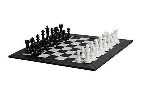 Deluxe Black & White Chessmen with Leatherette Chessboards