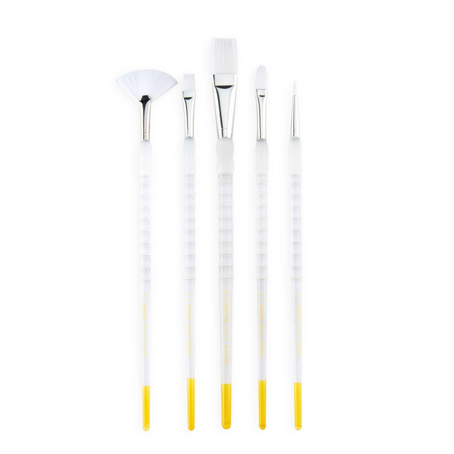Royal and Langnickel Long Handle Soft Grip Taklon Variety Brush Set - White (Pack of 5)