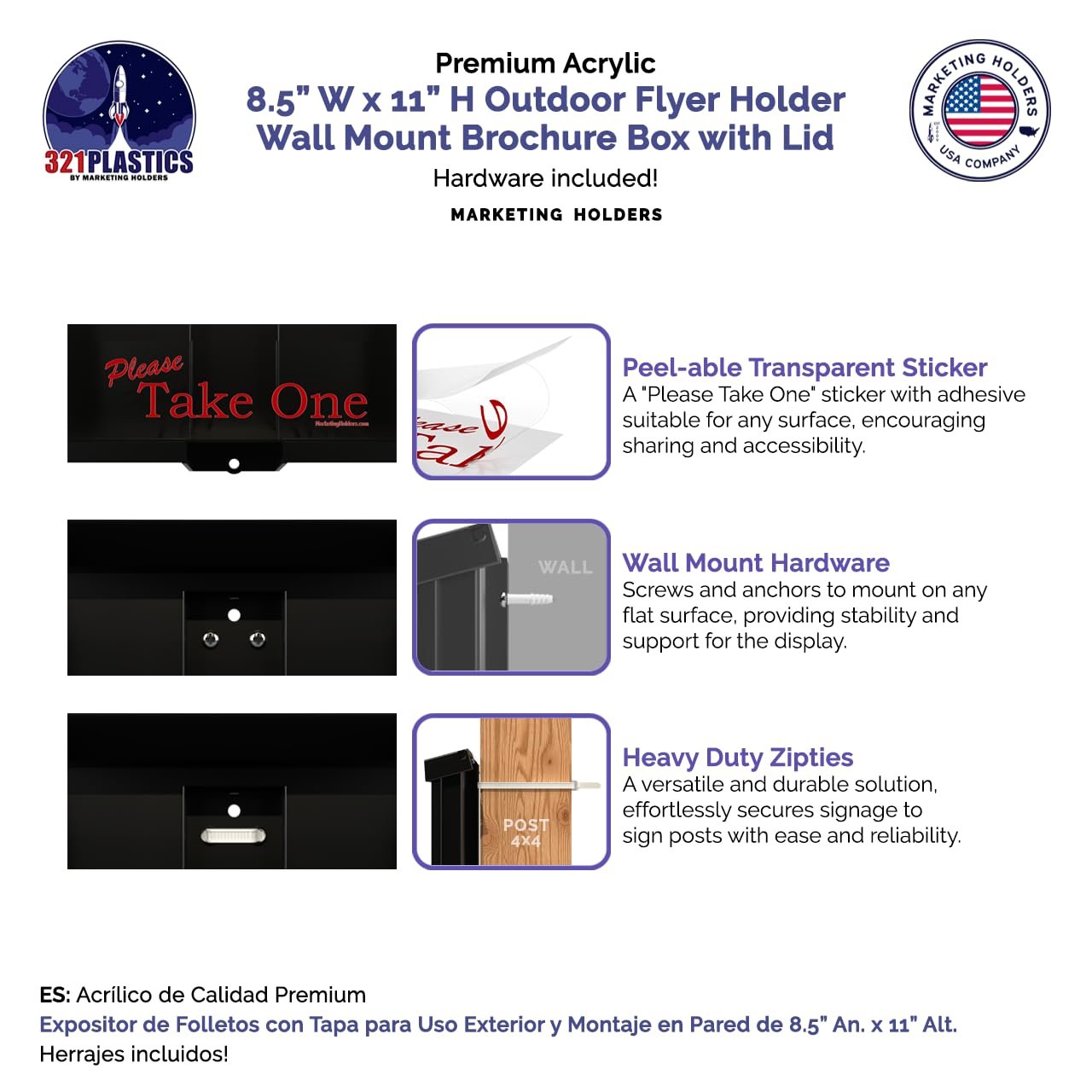 Marketing Holders Outdoor Brochure Holder Flyer Heavy Duty Box Material Display Restaurants Menus Pamphlets Brochures