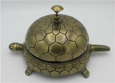 Large Tortoise Service Desk Bell - Turtle Bell in Antique Brass Finish
