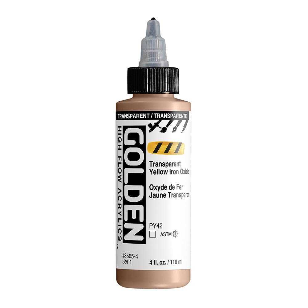 GOLDEN High Flow Acrylics, Transparent Yellow Iron Oxide, 4 fl. oz. Bottle, Professional Acrylic Paint, Transparent