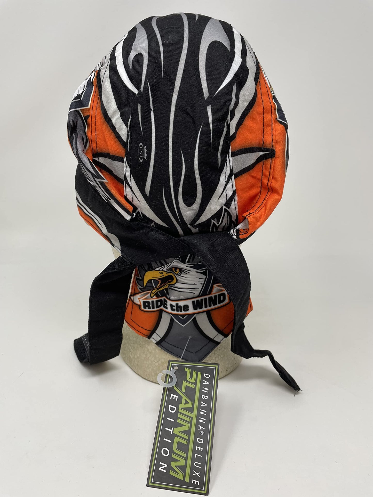 Platinum Biker Doo Rag Durag Headwrap Black Orange Yellow American Eagle Wings Ride The Wind Sweatband