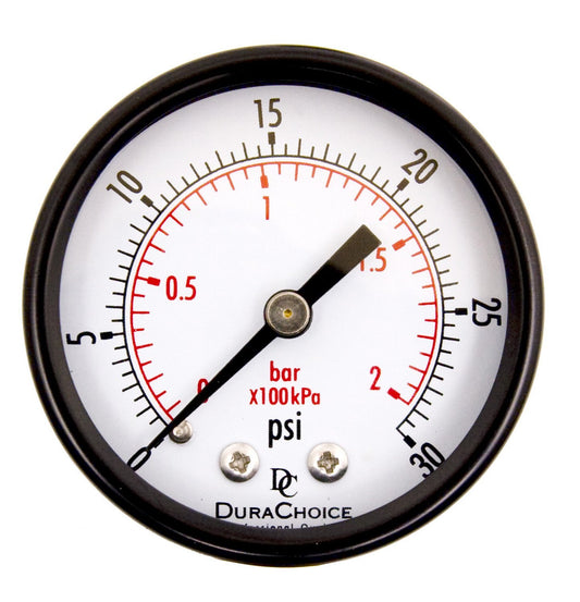 DuraChoice 2" Dial Utility Pressure Gauge, Water Oil Gas, 1/4" NPT Center Back Mount, Black Steel Case, 0-30 PSI (5 Pack)