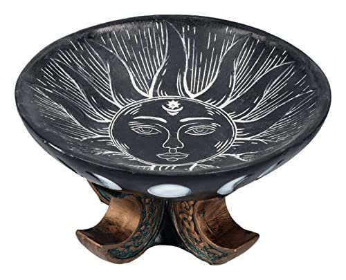 Pacific Giftware Carved Illustrated Sun and Moon Resin Trinket Bowl Black 8” Diameter