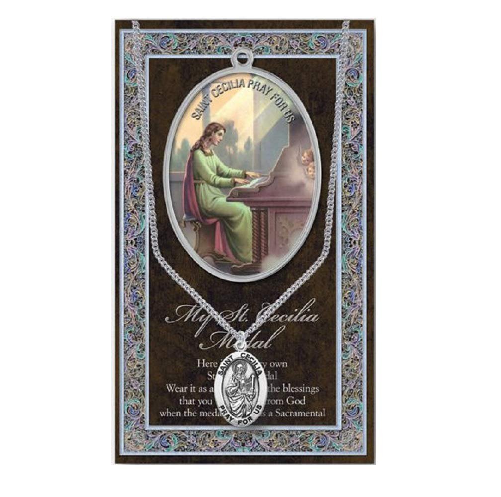 WJH St Cecilia Pewter Oval Medal with Continuous Loop Stainless Chain | Patron Saint of Musicians