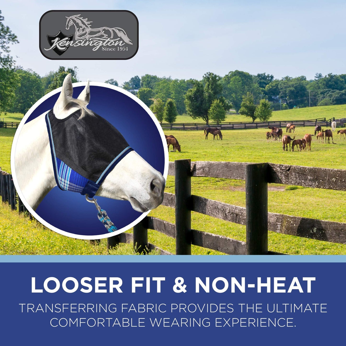 Kensington UViator CatchMask Horse Fly Mask with Web Trim UV Eye Protection Mask for Horse - XL, Kentucky Blue