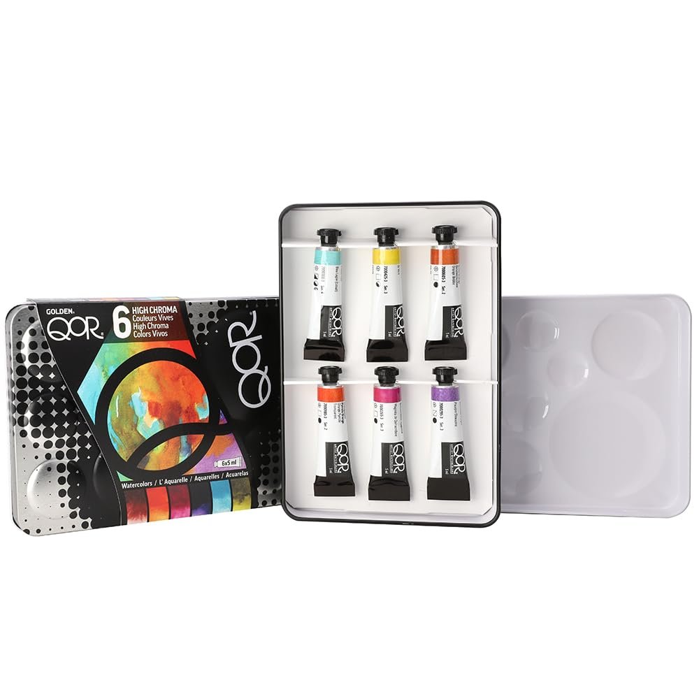 QoR High Chroma 6 Set by GOLDEN, 6 x 5 ml tubes, Professional Watercolor Paint Set