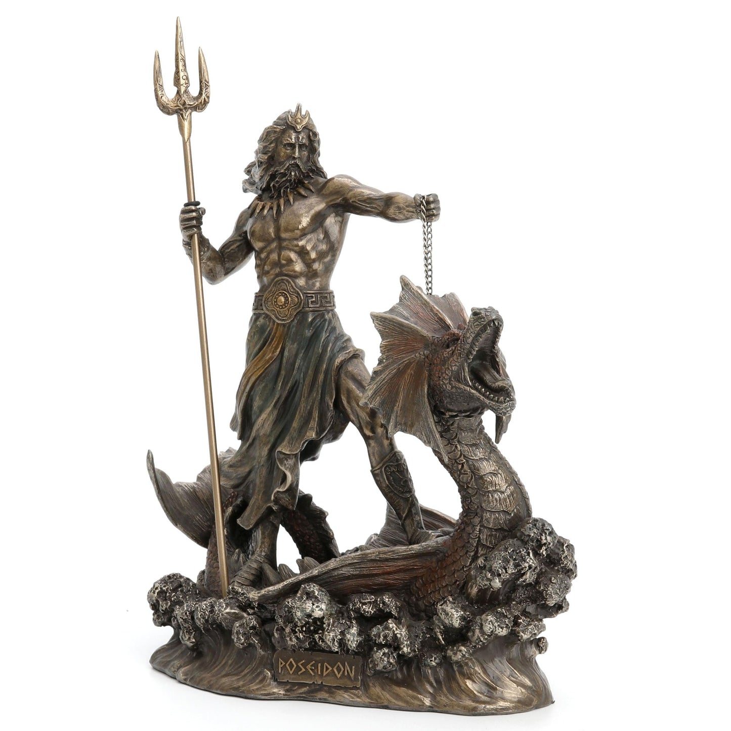 Veronese Design 9 1/4 Inch Poseidon with Trident Standing On Hippocampus Cold Cast Resin Bronze Finish Statue
