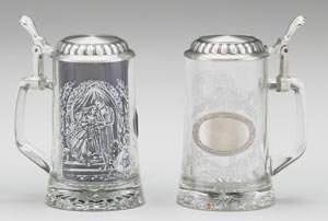 Wedding German Glass Beer Stein Depicts a Bride and Groom Leaving the Chapel