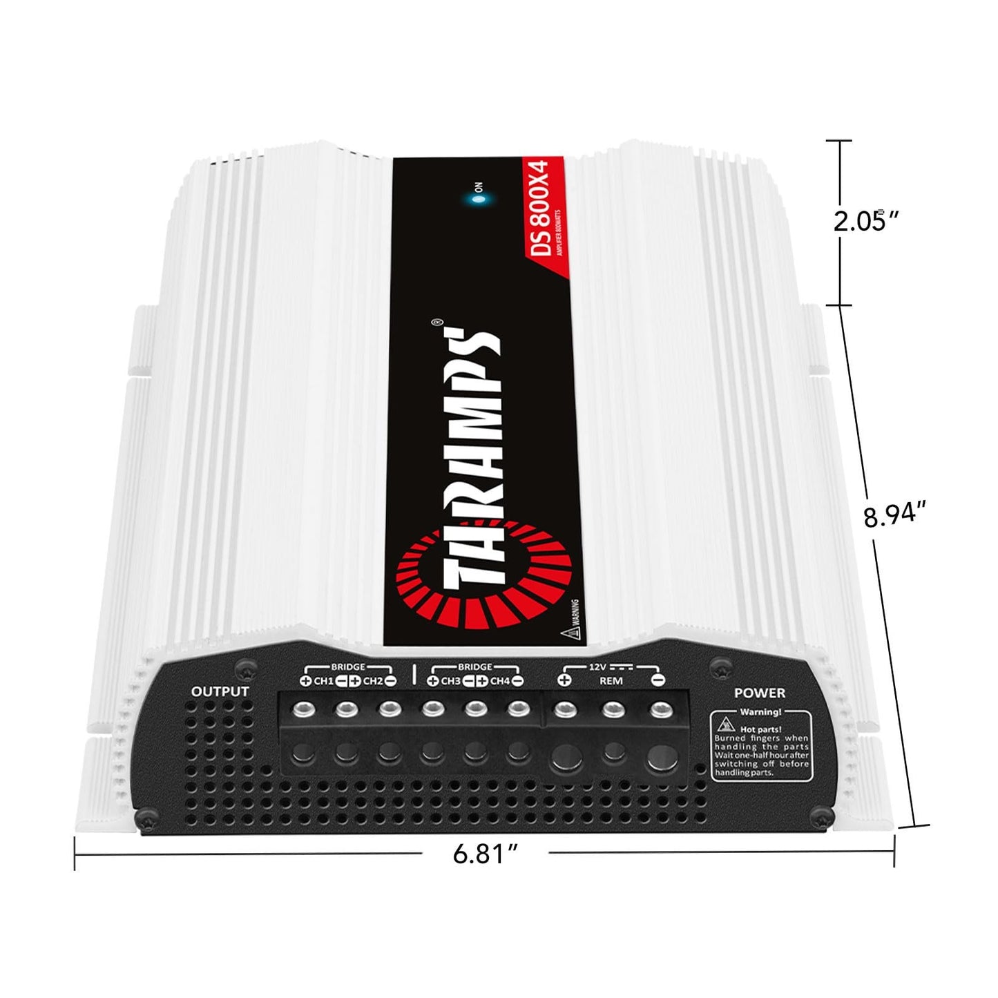 Taramps DS 800x4 1 Ohm 800 Watts RMS 4-Channel 200x4 RMS, Class D, Full Range, Crossover High / Low Pass Fixed, Bridgedable Car Audio Amplifier, White