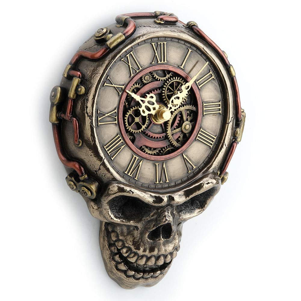 Veronese Design 8.1 Inch Steampunk Flat Skull Mechanical Gage Hanging Wall Clock Antique Bronze Finish Wall Sculpture