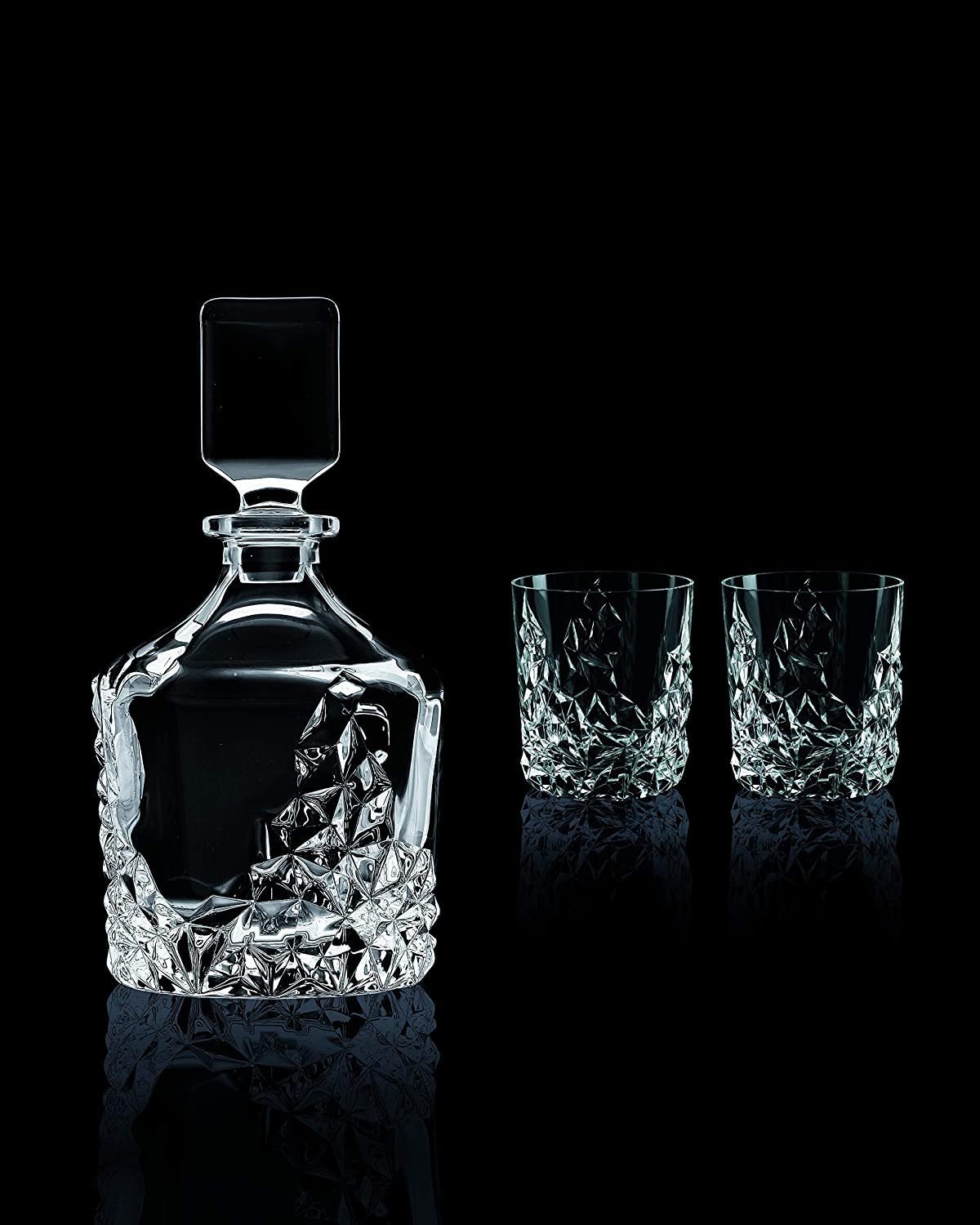 Nachtmann Sculpture 3-Piece Crystal Whiskey Set - 26.5oz Decanter with Stopper & 12oz Tumblers, Luxurious Glassware for Elegant Home Bars & Whiskey Enthusiasts - Durable Modern Glass Collection