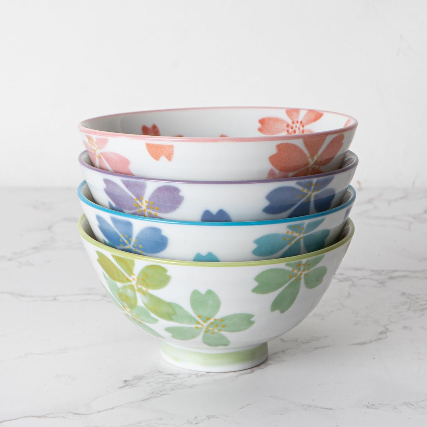 Urban Tokyo Japanese Rice Bowl Set 4 Piece Cherry Blossoms Design 4.5 Inch D Soup Bowls Minoware Porcelain Made In Japan