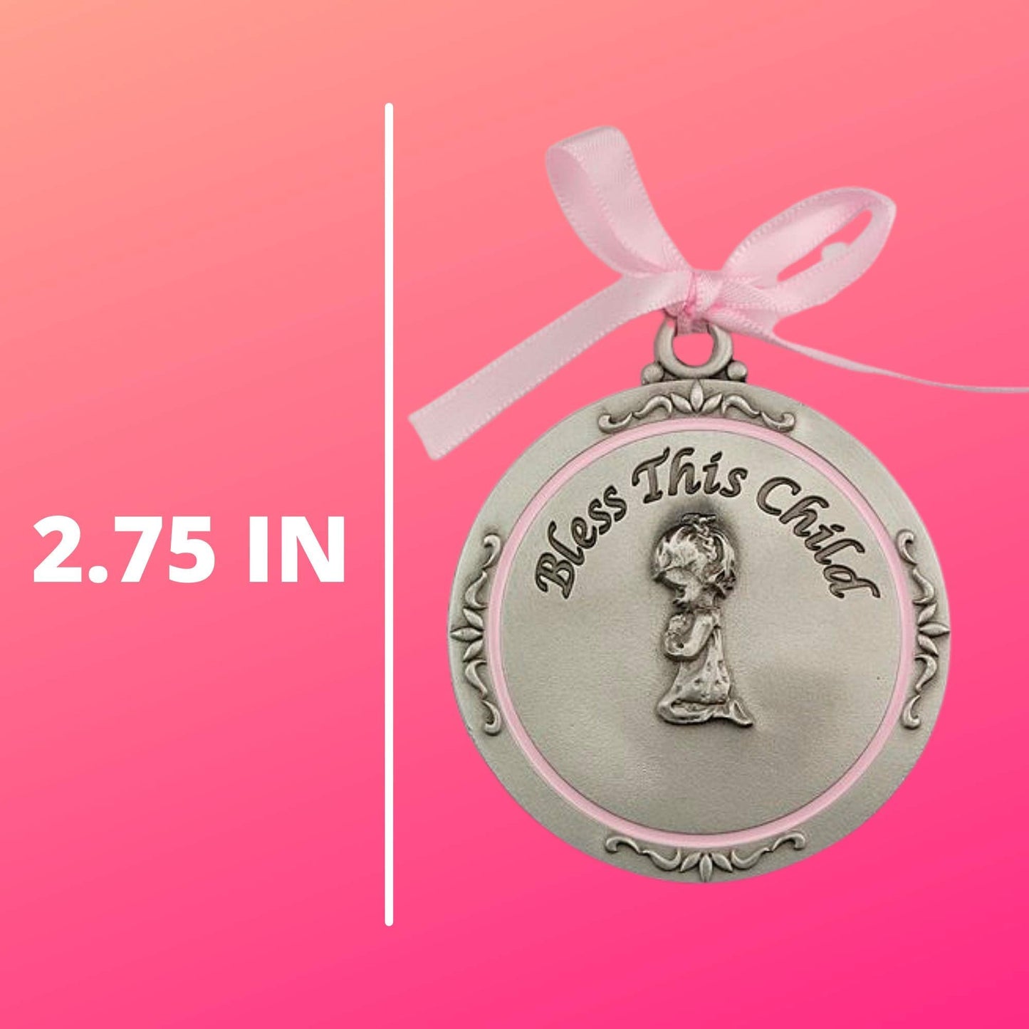 Bless this child crib medal Girl Crib Medal pink ribbon Round 2 3/4 great gift baby shower by "McVan, Inc."