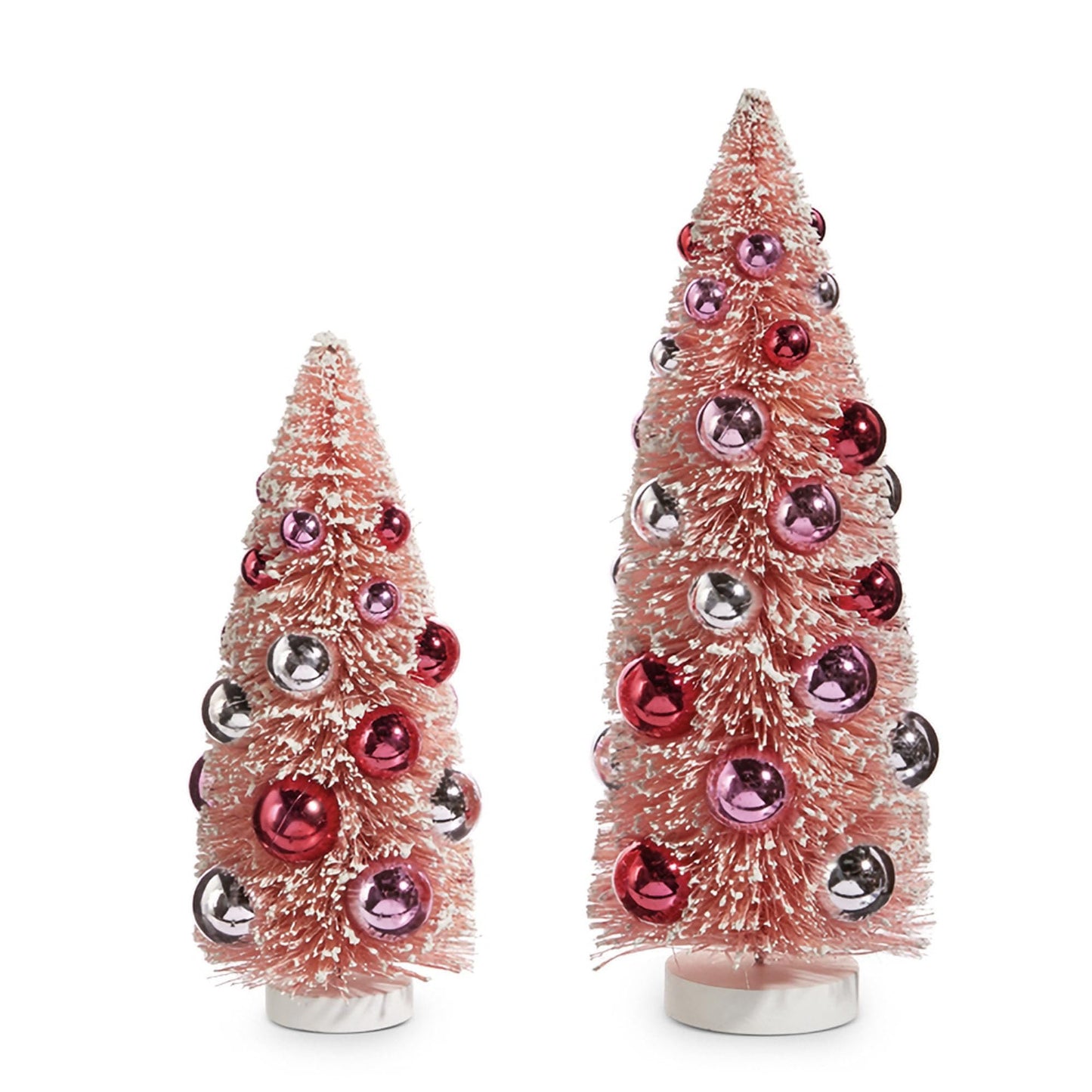 Raz Imports Bottle Brush Trees with Ornaments, 12-inch Height, Pink, Sisal, Plastic and Wood, Set of 2, Christmas, Home Décor
