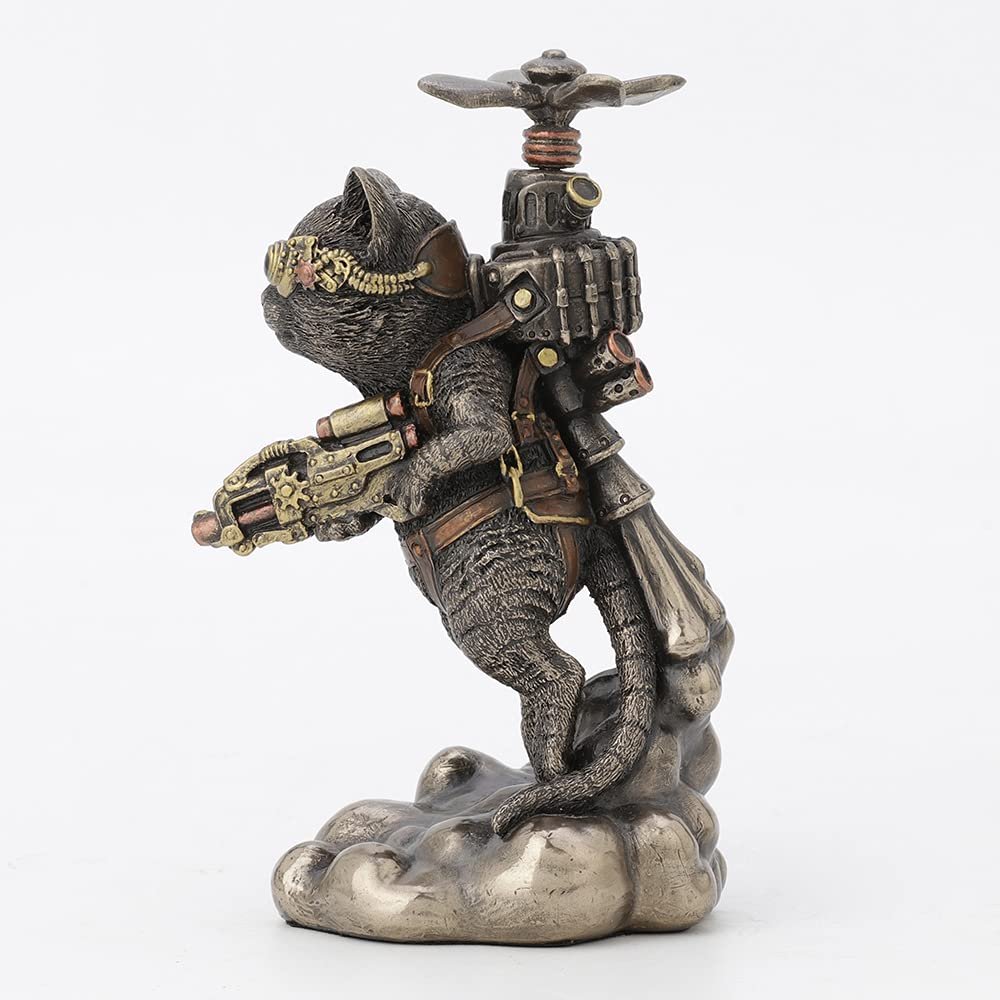 Veronese Design 5 1/2 Inch Tall Steampunk Cat Propeller Animal Collecitble Figurine Cold Cast Bronzed Resin Statue